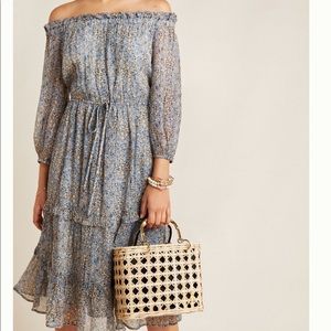 Anthropologie Kira Off Shoulder Blue Peasant Dress